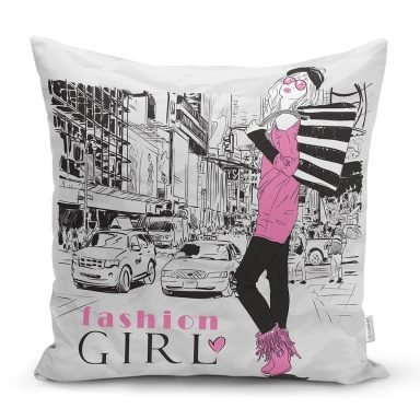 Fashion Girl Dijital Baskılı Dekoratif Yastık Kırlent Kılıfı - K41