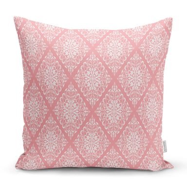 Pembe Damask Dijital Baskılı Dekoratif Yastık Kırlent Kılıfı