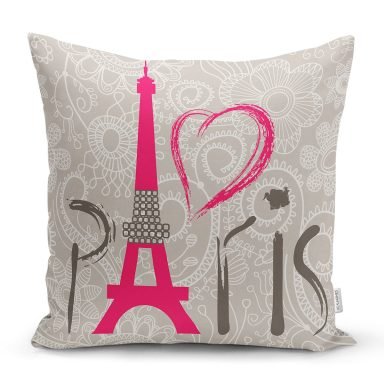 Modern Paris Desen Dijital Baskılı Dekoratif Yastık Kırlent Kılıfı - K43