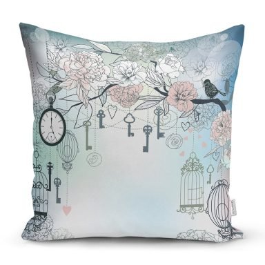 Modern Kuş Desenli Dijital Baskılı Dekoratif Yastık Kırlent Kılıfı - K57