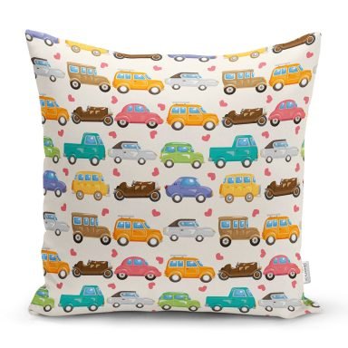 Modern Araba Desenli Dijital Baskılı Yastık Kırlent Kılıfı