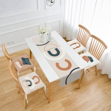 Soyut Tasarımlı 4 Pofidik Sandalye Minderi ve 1 Runner Seti