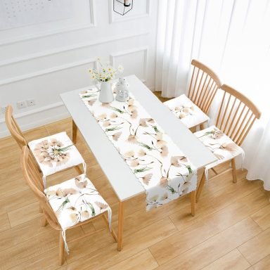 Suluboya Çizimli Karahindiba Tasarımlı 4 Pofidik Sandalye Minderi ve 1 Runner Seti