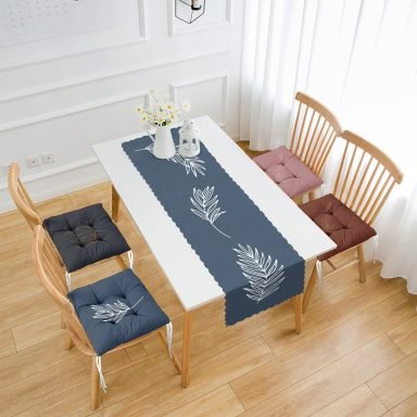 Renkli Zeminler Tüy Çizimli Özel Tasarım 4 Pofidik Sandalye Minderi ve 1 Runner Seti