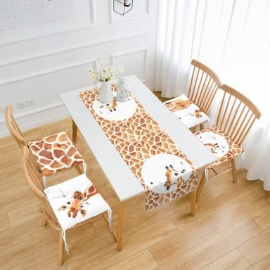 Zürafa Özel Tasarımlı 4 Pofidik Sandalye Minderi ve 1 Runner Seti