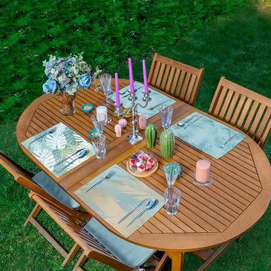 4'lü Dijital Baskılı Özel Tasarım Modern Amerikan Servis Seti