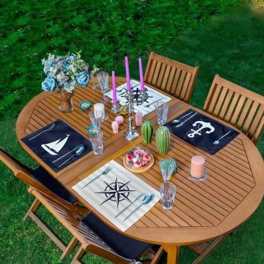 4'lü Lacivert Denizci Motifli Amerikan Servis Seti