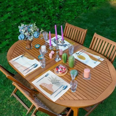 4'lü Onedraw Çizimli Dijital Baskılı Amerikan Servis Seti