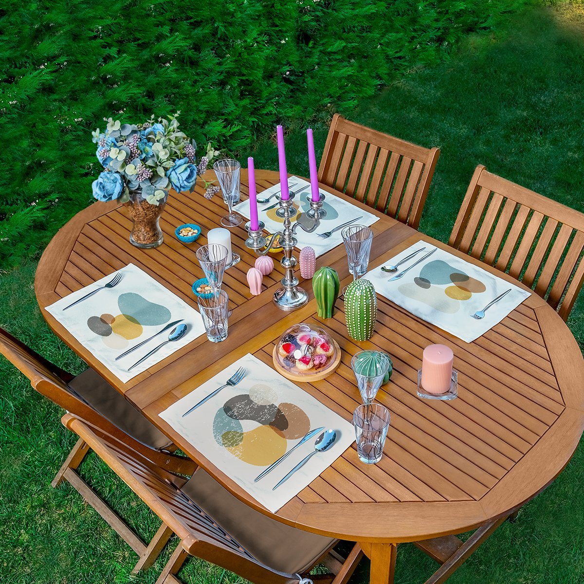 Servis4lu-Set154-4lu-Soyut-Cizimli-Renkli-Bohem-Tasarimli-Amerikan-Servis-Seti