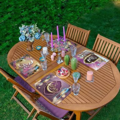 4'lü Dini Motifli Dijital Baskılı Amerikan Servis Seti