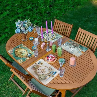 4'lü Dini Motifli Dijital Baskılı Amerikan Servis Seti