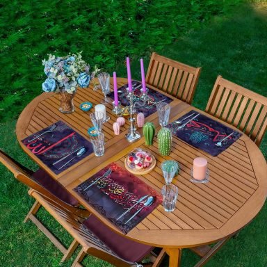 4'lü Dini Motifli Dijital Baskılı Amerikan Servis Seti