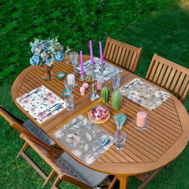 4'lü Renkli Zemin Gül Motifli Amerikan Servis Seti