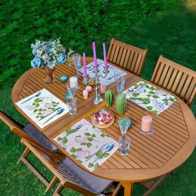 4'lü Ortanca Çiçeği Tasarımlı Amerikan Servis Seti