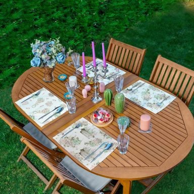 4'lü Çiçek Buketleri Tasarımlı Amerikan Servis Seti