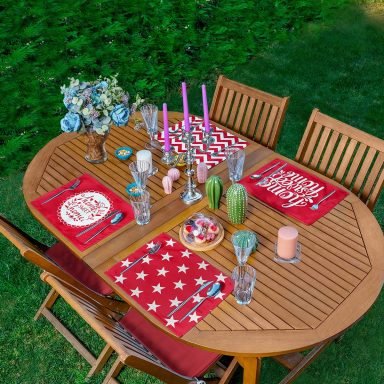 4'lü Kırmızı Zemin Home Sweet Tasarımlı Amerikan Servis Seti