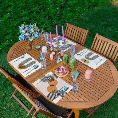 4'lü Geometrik Çizimli Soyut Tasarımlı Amerikan Servis Seti