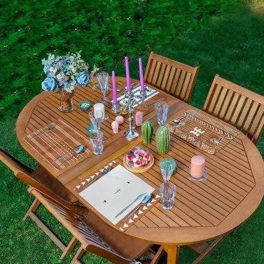 4'lü Kahverenkli İskandinav Deseni Özel Tasarım Amerikan Servis Seti