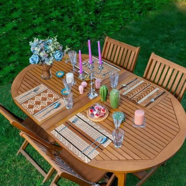 4'lü Kahverenkli İskandinav Deseni Özel Tasarım Amerikan Servis Seti