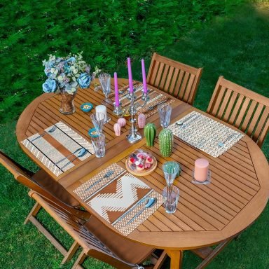 4'lü Özel Tasarım İskandinav Motifli Amerikan Servis Seti