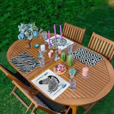 4'lü Siyah Beyaz Zebra Motif Home Sweet Tasarımlı Amerikan Servis Seti