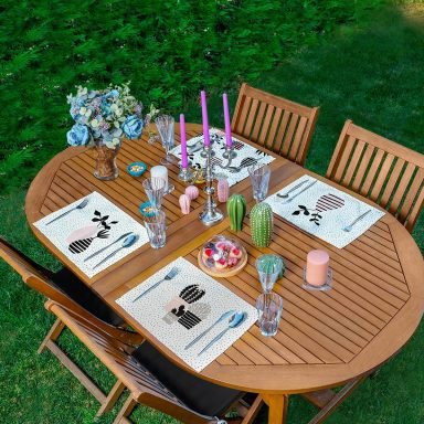 4'lü Kumlama Zemin Kaktüs Tasarımlı Amerikan Servis Seti