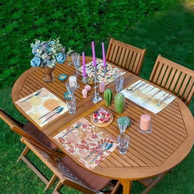 4'lü Sonbahar Yaprak & Ağaçları Motifli Amerikan Servis Seti