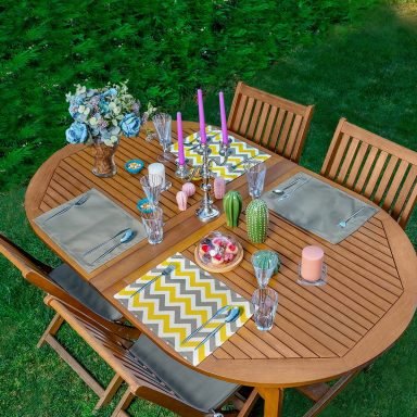 4'lü Sarı & Gri Zigzag Motifli Amerikan Servis Seti