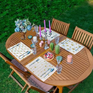 4'lü Pembe & Gold Detaylı Kalp Tasarımlı Amerikan Servis Seti