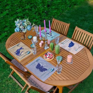 4'lü Soyut Sevimli Hayvan Baskılı Amerikan Servis Seti