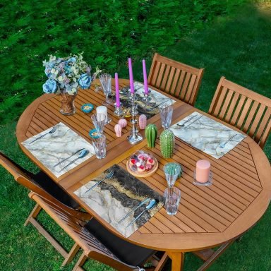 4'lü Siyah & Gri Mermer Tasarımlı Amerikan Servis Seti