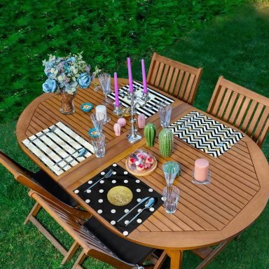 4'lü Siyah Beyaz Gold Detaylı  Amerikan Servis Seti