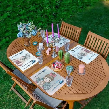 4'lü Fotoğraf Çeken & Kahve İçen Kız Tasarımlı Amerikan Servis Seti