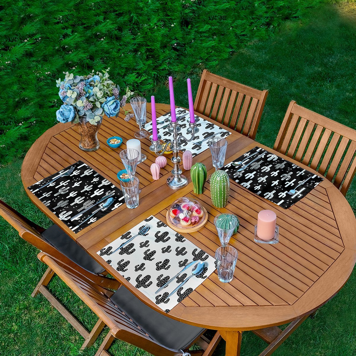 Servis4lu-Set9-4lu-Siyah-Beyaz-Kaktus-Tasarimli-Amerikan-Servis-Seti