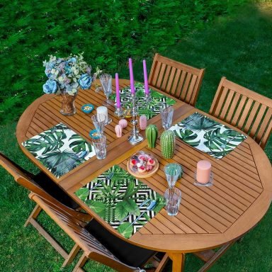 4'lü Yeşil Yaprak Tasarımlı Amerikan Servis Seti