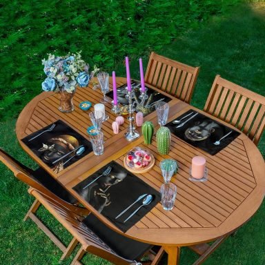 4'lü Siyahi African Tasarımlı Amerikan Servis Seti