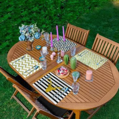 4'lü Altın Varaklı Geometrik Tasarımlı Amerikan Servis Seti