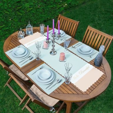 Hello Beautiful Mint Yeşili & Ten Rengi 1 Adet Runner & 4 Adet Mint Yeşili Renkli Amerikan Servis