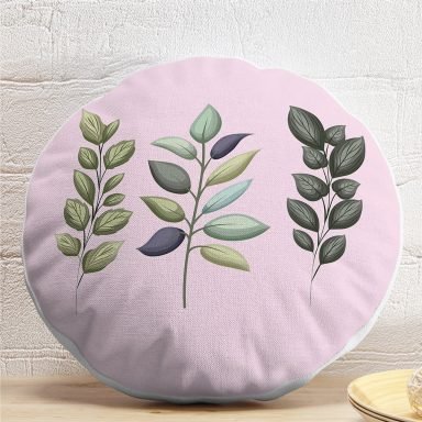 Pembe Zeminli Çiçek Tasarımlı Dijital Baskılı Modern Yuvarlak Yastık Kırlent Kılıfı