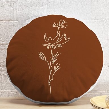 Kahve Zemin Minimalist Çizimli Dijital Baskılı Modern Yuvarlak Yastık Kırlent Kılıfı