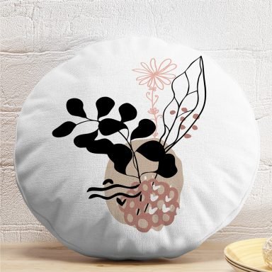 Natural Floral Tasarımlı Dijital Baskılı Dekoratif Yuvarlak Yastık Kırlent Kılıfı