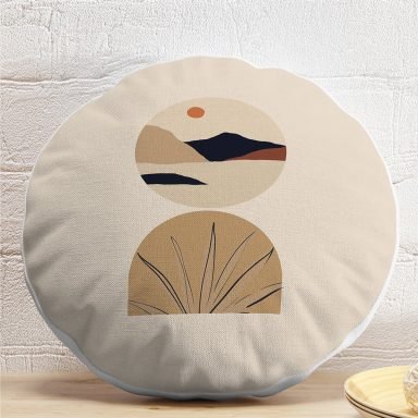 Boho Çizimli Özel Tasarımlı Dijital Baskılı Dekoratif Yuvarlak Yastık Kırlent Kılıfı