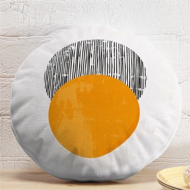 Sanat Güneşi Temalı Dijital Baskılı Modern Yuvarlak Yastık Kırlent Kılıfı