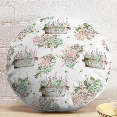 Flower & Çiçek Demetleri Özel Tasarım Dijital Baskılı Dekoratif Yuvarlak Yastık Kırlent Kılıfı