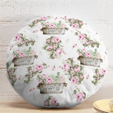 Flower & Çiçek Demetleri Özel Tasarım Dijital Baskılı Modern Yuvarlak Yastık Kırlent Kılıfı