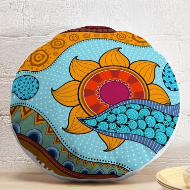 Etnik Desen Tasarımlı Dijital Baskılı Modern Yuvarlak Yastık Kırlent Kılıfı