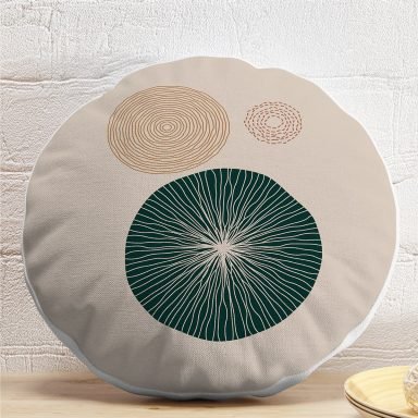 Minimalist Motifli Dijital Baskılı Modern Yuvarlak Yastık Kırlent Kılıfı