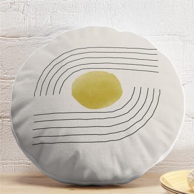 Soyut Tarzda Onedraw Çizimli Dijital Baskılı Modern Yuvarlak Yastık Kırlent Kılıfı