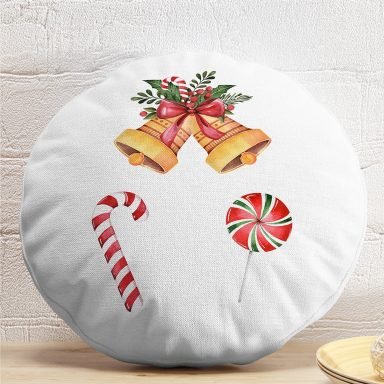 Merry Christmas Temalı Dijital Baskılı Modern Yuvarlak Yastık Kırlent Kılıfı