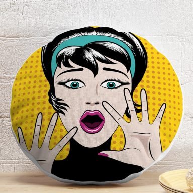 Pop Art Resimli Dijital Baskılı Dekoratif Yuvarlak Yastık Kırlent Kılıfı